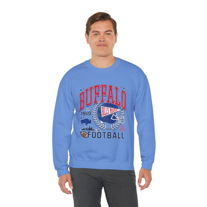 Buffalo Football Helmet Vintage Graphic Sweatshirt | 1960 Bills Logo I Gildan Crewneck Unisex
