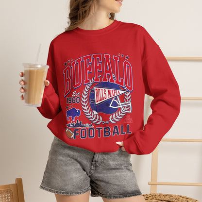 Buffalo Football Helmet Vintage Graphic Sweatshirt | 1960 Bills Logo I Gildan Crewneck Unisex
