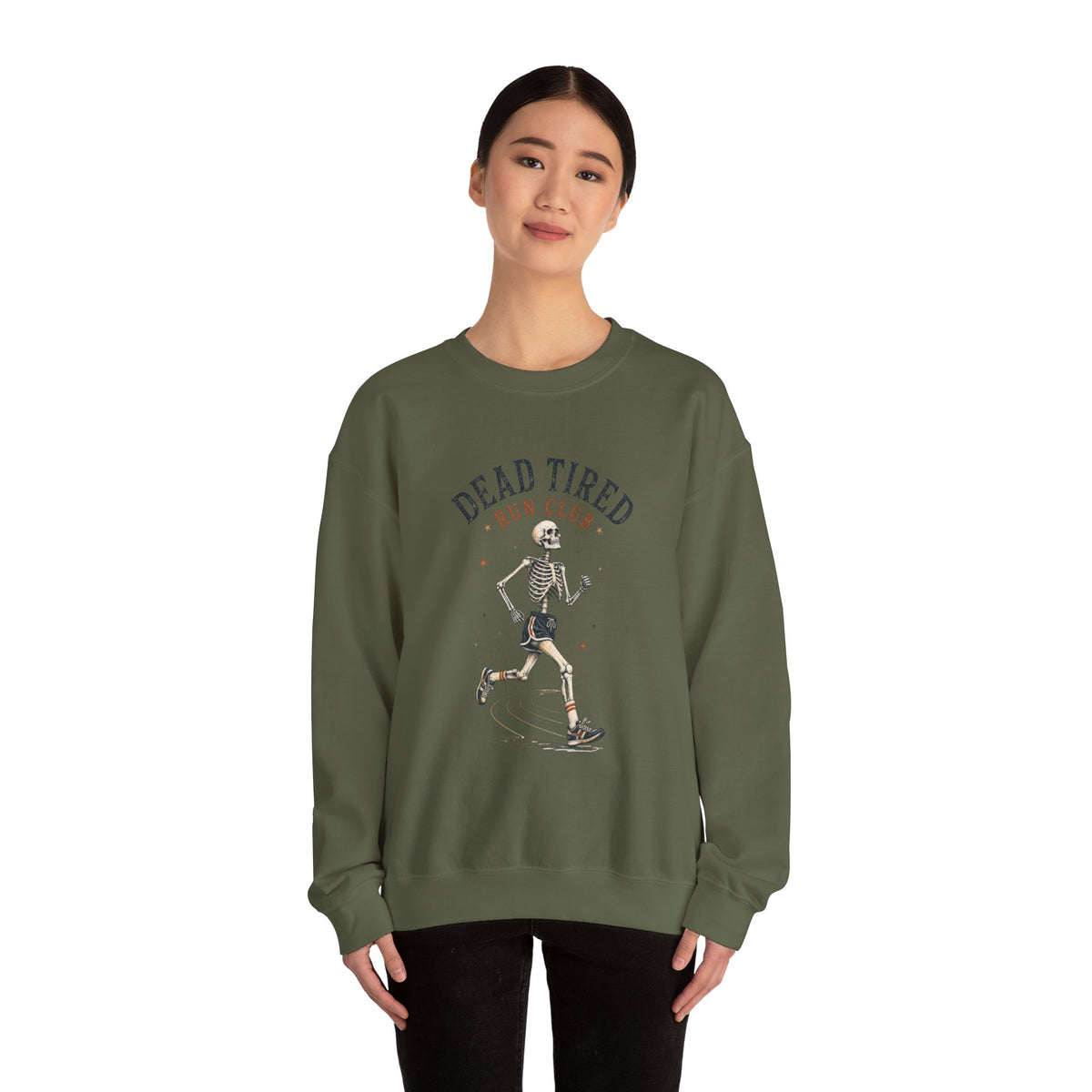 Dead Tired Run Club sweatshirt | Skeleton Runner Illustration I Gildan Crewneck