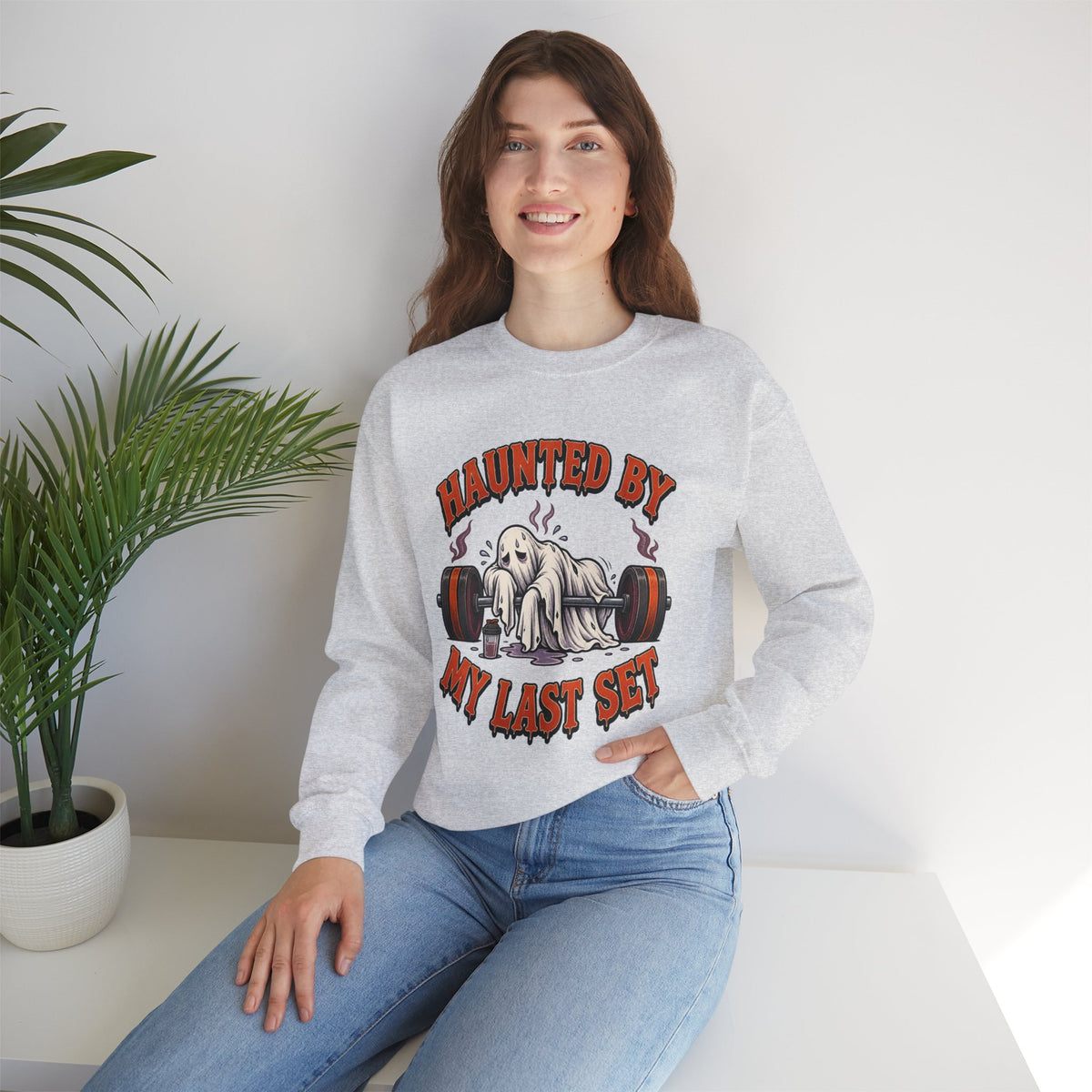 Haunted By My Last Set Sweatshirt | Ghost Lifting Gym Fitness I Gildan Crewneck