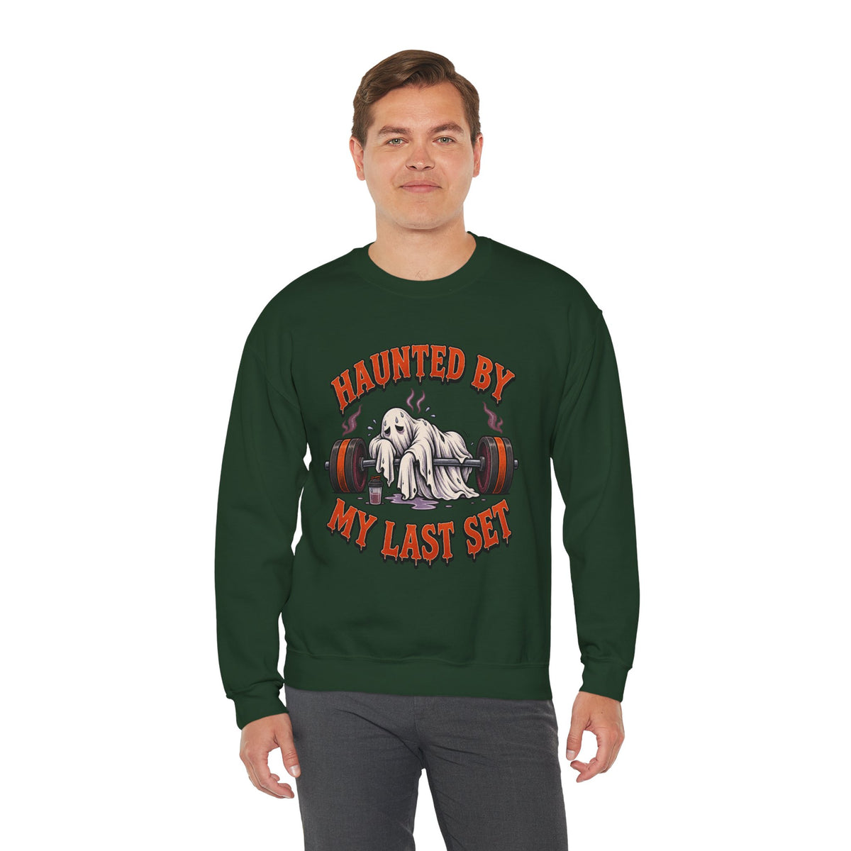 Haunted By My Last Set Sweatshirt | Ghost Lifting Gym Fitness I Gildan Crewneck