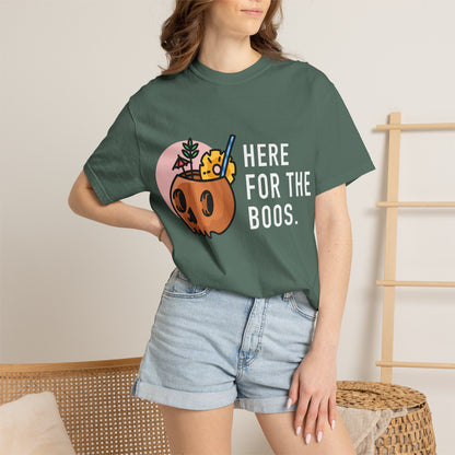 Halloween Pumpkin Graphic T-Shirt — "Here For The Boos"