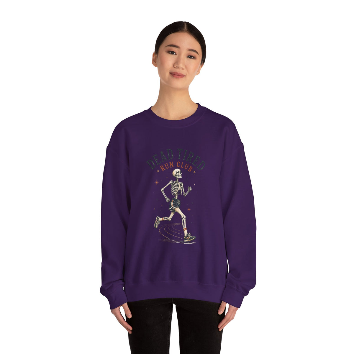 Dead Tired Run Club sweatshirt | Skeleton Runner Illustration I Gildan Crewneck