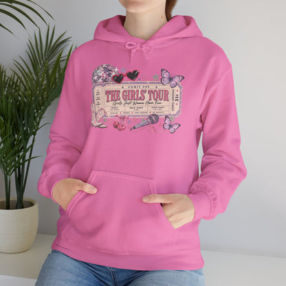 The Girls Just Wanna Have Fun Tour Ticket Graphic Hoodie | Butterfly Floral Ticket Sweatshirt