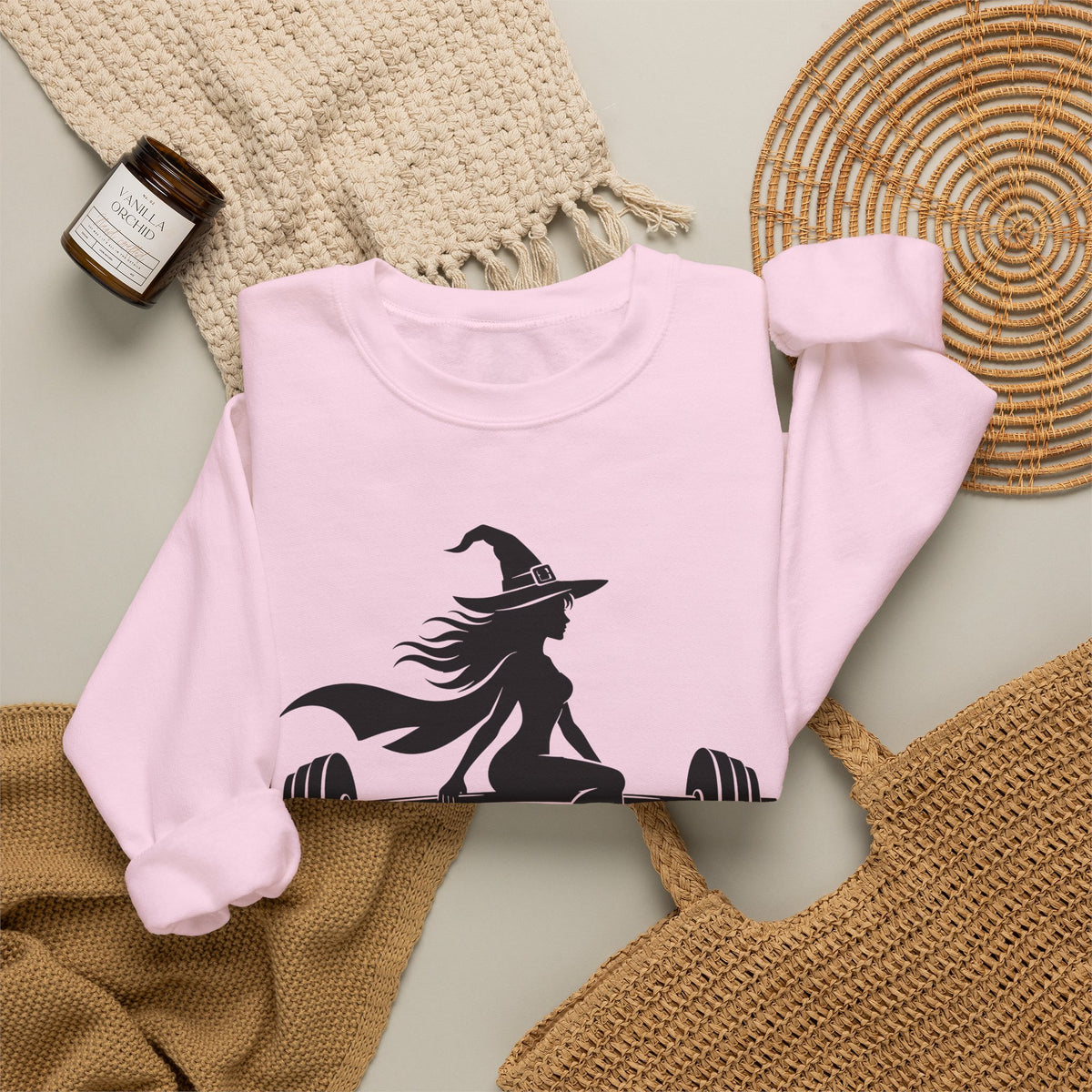 Witch Lifting Barbell Off to the Gym Sweatshirt | Halloween Fitness I Gildan