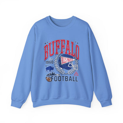 Buffalo Football Helmet Vintage Graphic Sweatshirt | 1960 Bills Logo I Gildan Crewneck Unisex