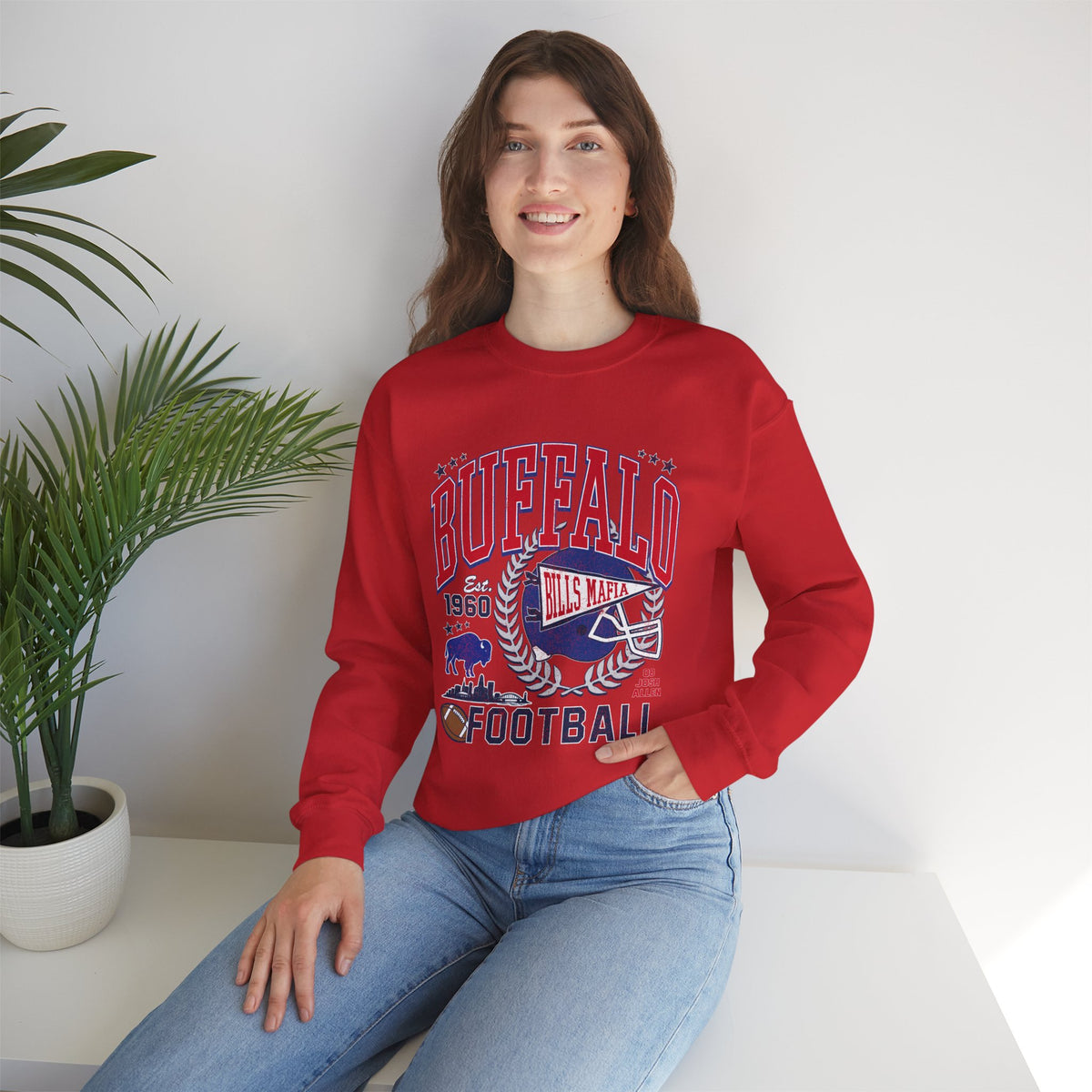 Buffalo Football Helmet Vintage Graphic Sweatshirt | 1960 Bills Logo I Gildan Crewneck Unisex