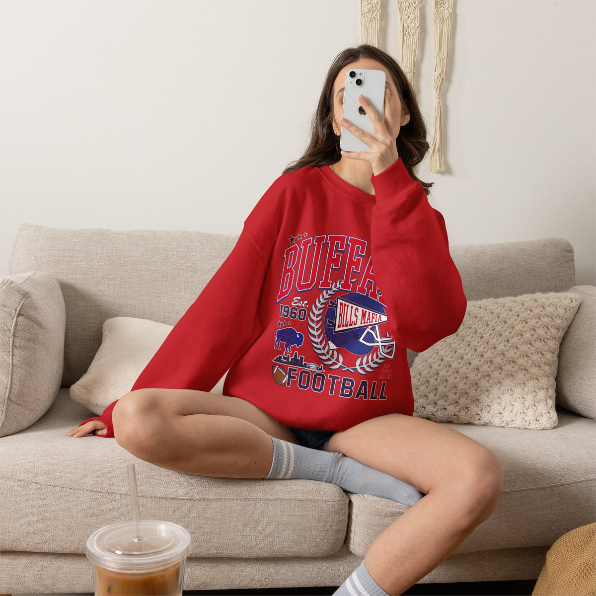 Buffalo Football Helmet Vintage Graphic Sweatshirt | 1960 Bills Logo I Gildan Crewneck Unisex