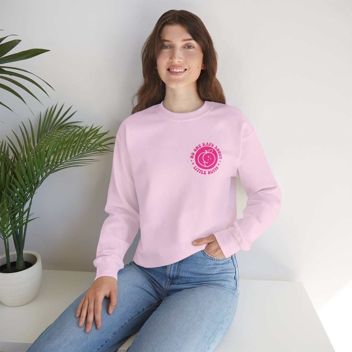 Squat Because No One Raps About Little Butts Sweatshirt | Pink Retro Fitness Quote I Gildan