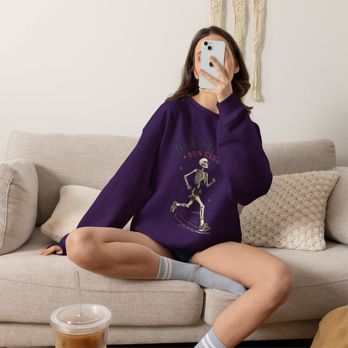 Dead Tired Run Club sweatshirt | Skeleton Runner Illustration I Gildan Crewneck