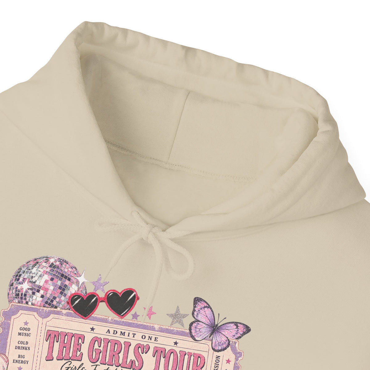 The Girls Just Wanna Have Fun Tour Ticket Graphic Hoodie | Butterfly Floral Ticket Sweatshirt