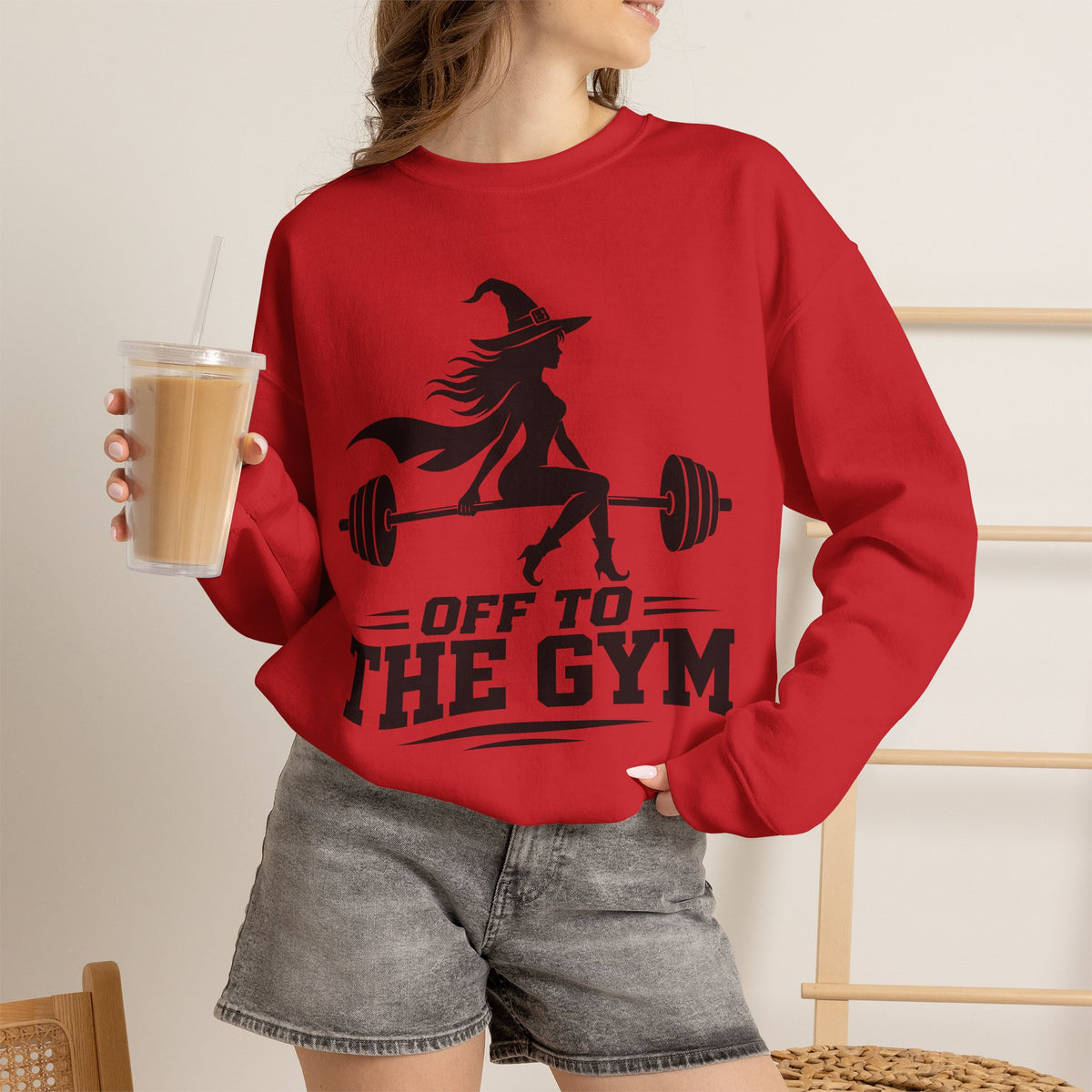 Witch Lifting Barbell Off to the Gym Sweatshirt | Halloween Fitness I Gildan