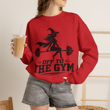 Witch Lifting Barbell Off to the Gym Sweatshirt | Halloween Fitness I Gildan