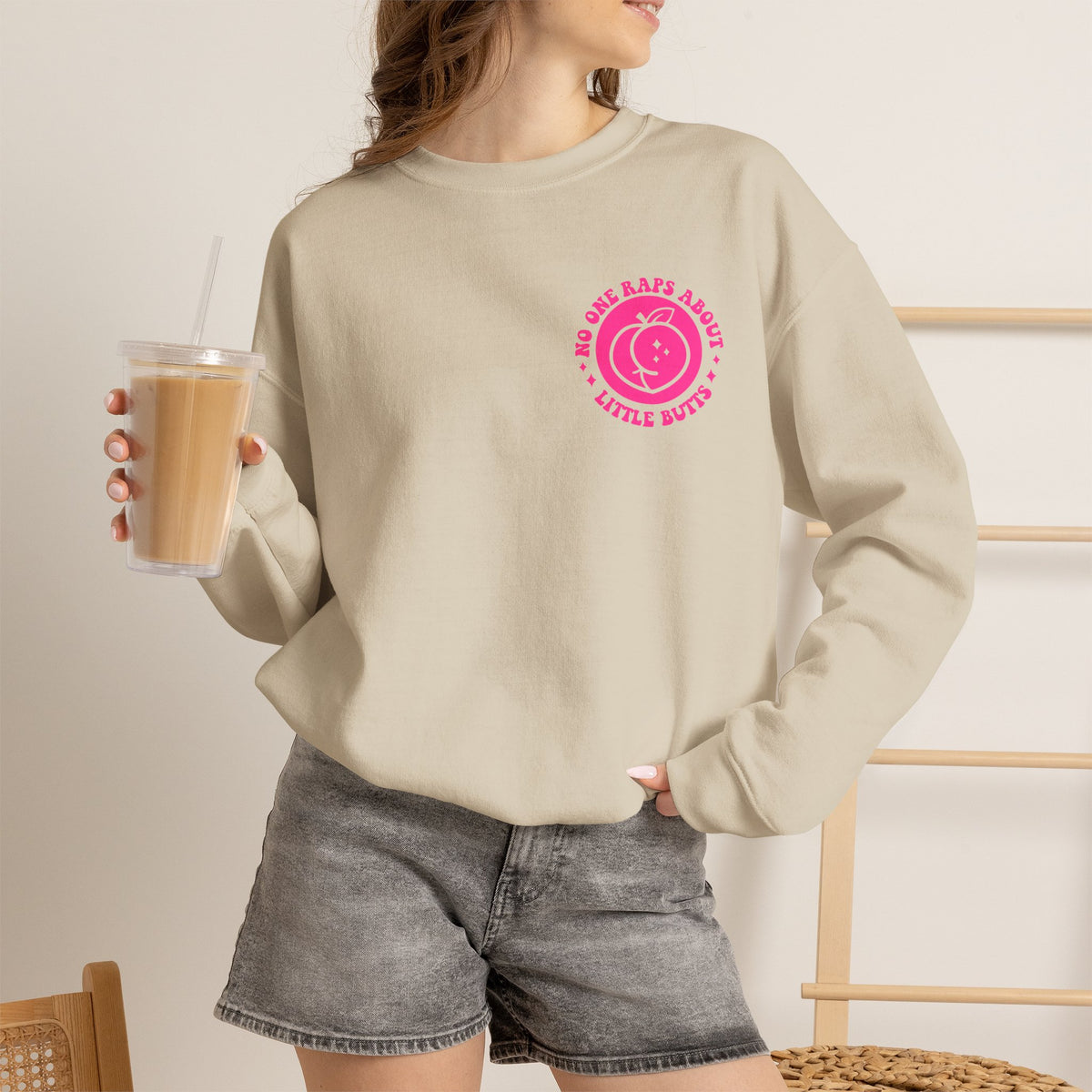 Squat Because No One Raps About Little Butts Sweatshirt | Pink Retro Fitness Quote I Gildan