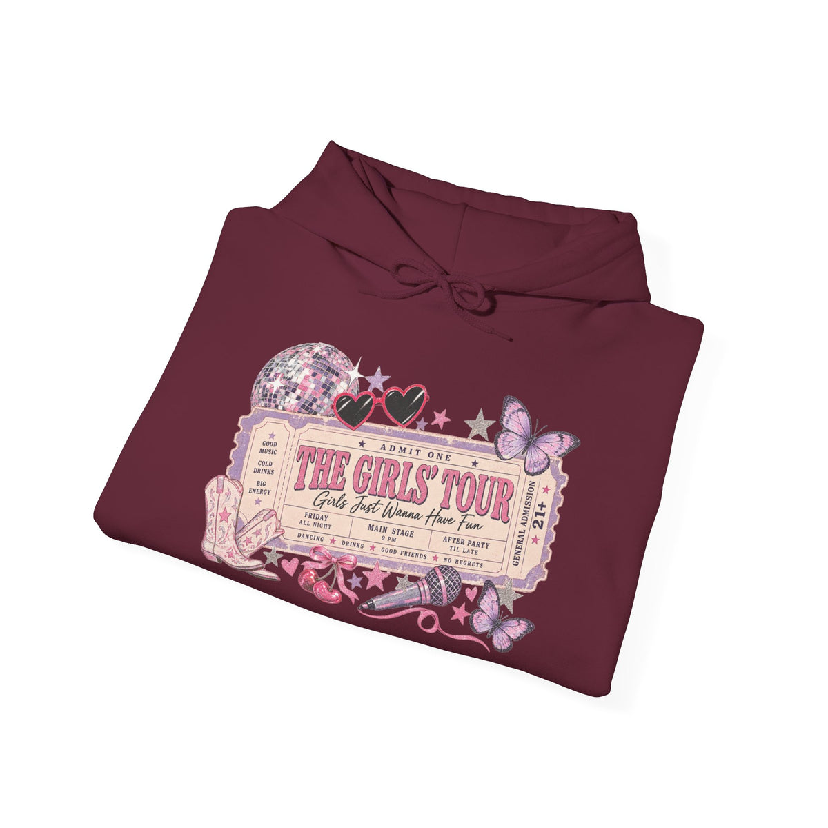 The Girls Just Wanna Have Fun Tour Ticket Graphic Hoodie | Butterfly Floral Ticket Sweatshirt
