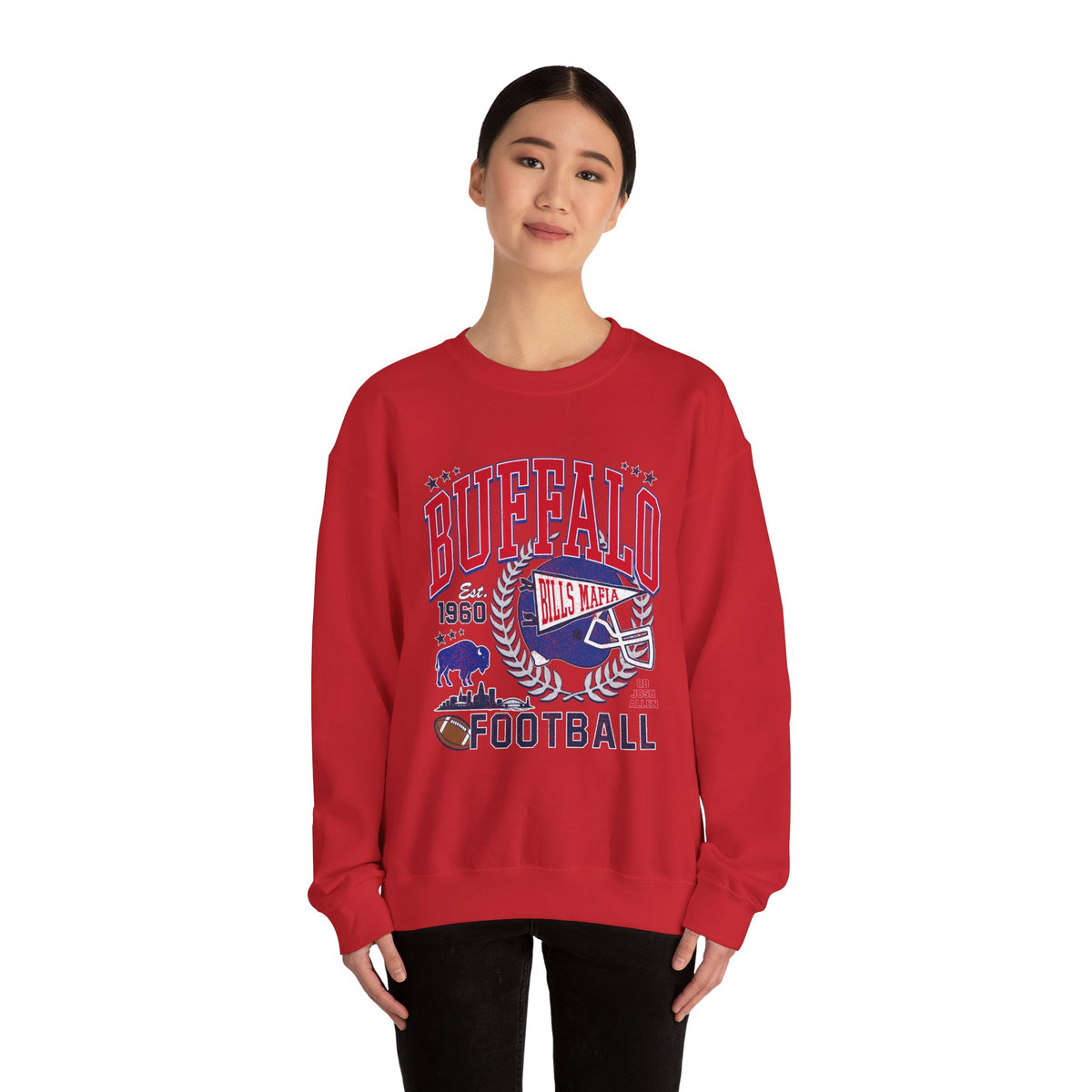 Buffalo Football Helmet Vintage Graphic Sweatshirt | 1960 Bills Logo I Gildan Crewneck Unisex