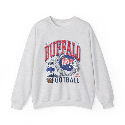 Buffalo Football Helmet Vintage Graphic Sweatshirt | 1960 Bills Logo I Gildan Crewneck Unisex