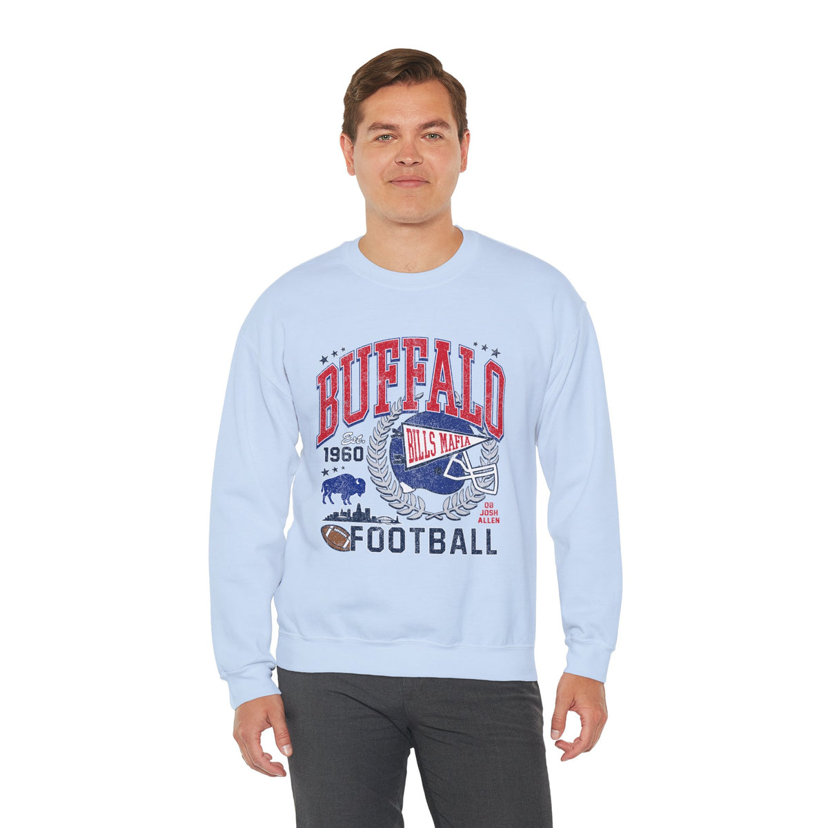 Buffalo Football Helmet Vintage Graphic Sweatshirt | 1960 Bills Logo I Gildan Crewneck Unisex