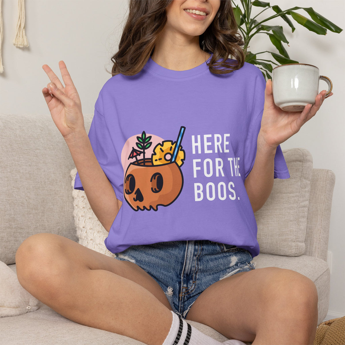 Halloween Pumpkin Graphic T-Shirt — "Here For The Boos"