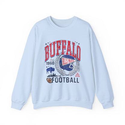 Buffalo Football Helmet Vintage Graphic Sweatshirt | 1960 Bills Logo I Gildan Crewneck Unisex