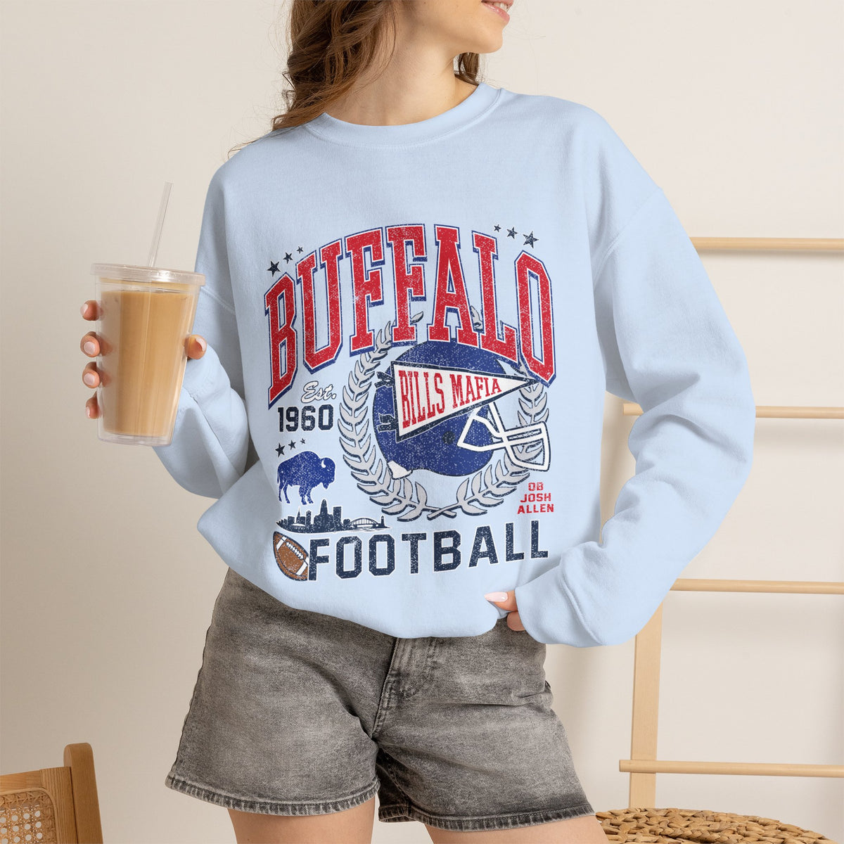 Buffalo Football Helmet Vintage Graphic Sweatshirt | 1960 Bills Logo I Gildan Crewneck Unisex