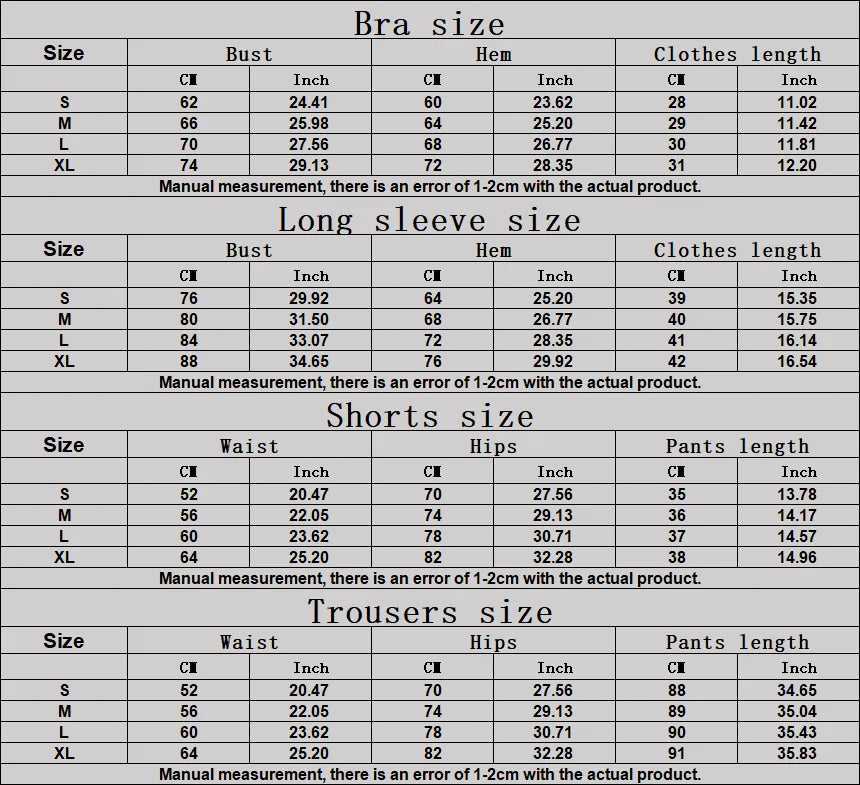 CurveFlex Trio 3 Piece Seamless Set Size Chart