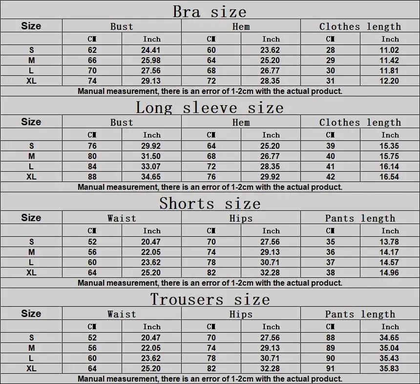CurveFlex Trio 3 Piece Seamless Set Size Chart