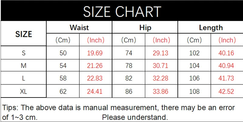 Size chart for clothing with measurements in centimeters and inches.
