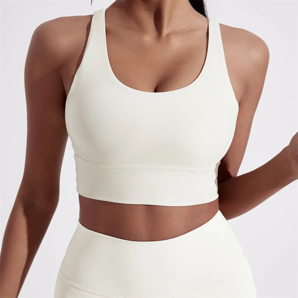 Solid Color Women Cross back Fitness sport Bra high strength Tight Top Comprehensive Training Gym Yoga Underwear With Chest Pad 