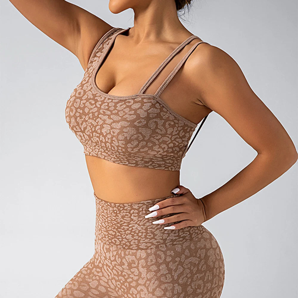 Sexy Leopard Print Fitness Suit Seamless Sports Top Women's Tracksuit High Waist Leggings Workout Underwear Set Yoga Clothes  Lolu Active