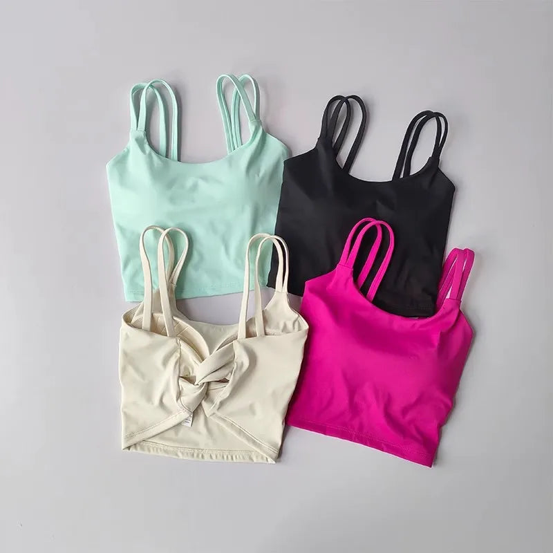 Women Sports bras Fitness Top Sexy lingerie Push Up Fixed Pad Yoga Bra Back knotted Underwear Sport Tops Running Vest Gym Tops  Lolu Active