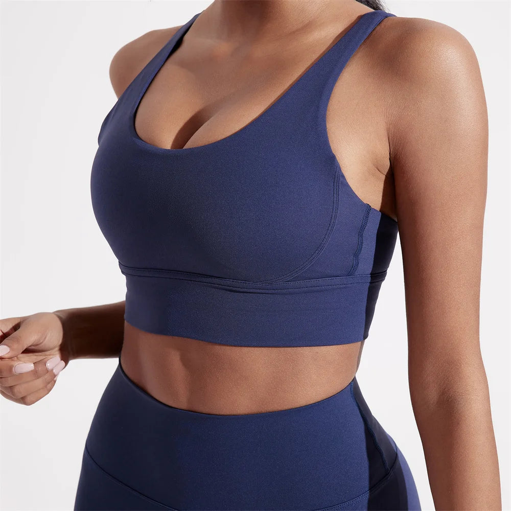 Solid Color Women Cross back Fitness sport Bra high strength Tight Top Comprehensive Training Gym Yoga Underwear With Chest Pad 