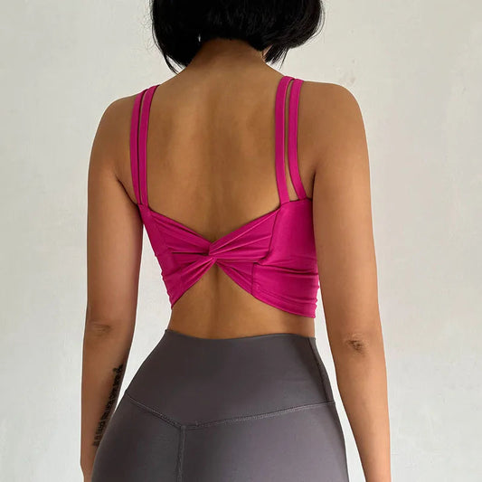 Women Sports bras Fitness Top Sexy lingerie Push Up Fixed Pad Yoga Bra Back knotted Underwear Sport Tops Running Vest Gym Tops  Lolu Active