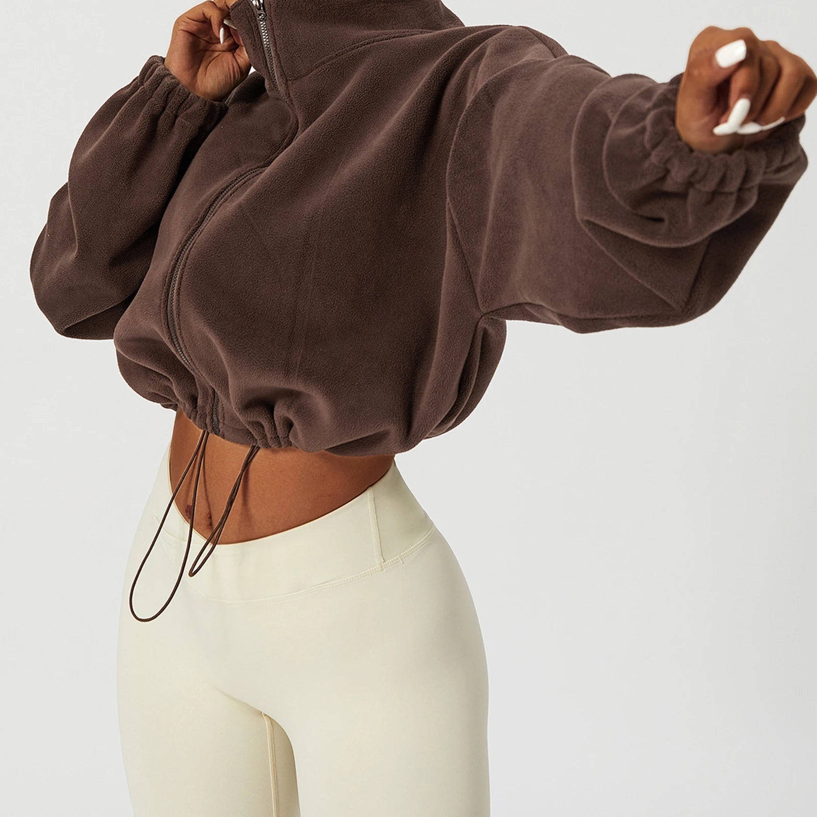 Front view of the Summit Sherpa Crop Zip in brown