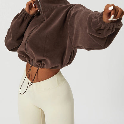 Front view of the Summit Sherpa Crop Zip in brown