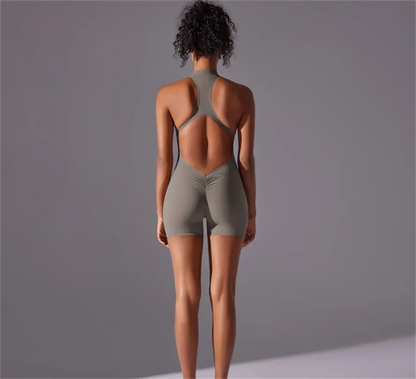 Solid color high-intensity nude tight fitting sports back jumpsuit yoga suit tight fitting running fitness suit  Lolu Active