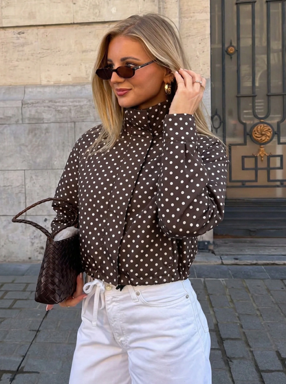 Activewear Model Posing in polka dot jacket