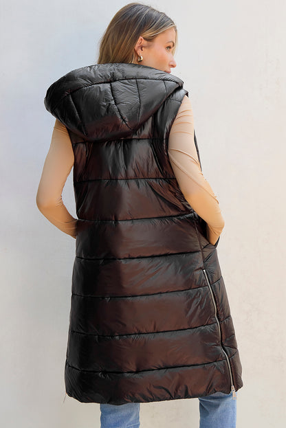 LE Longline Hooded Sleeveless Puffer Vest