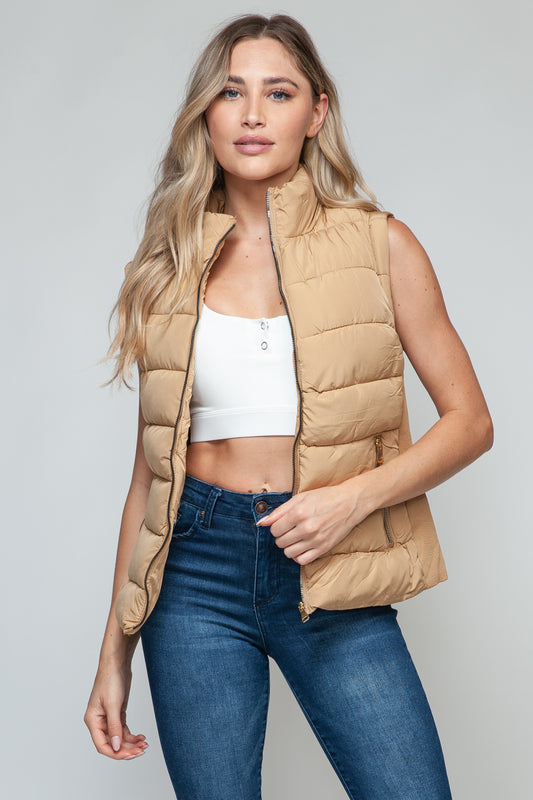 LE Zip Up Turtleneck Vest with Pockets