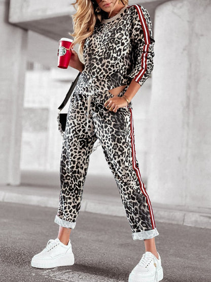 LE Leopard Round Neck Activewear Lounge Set