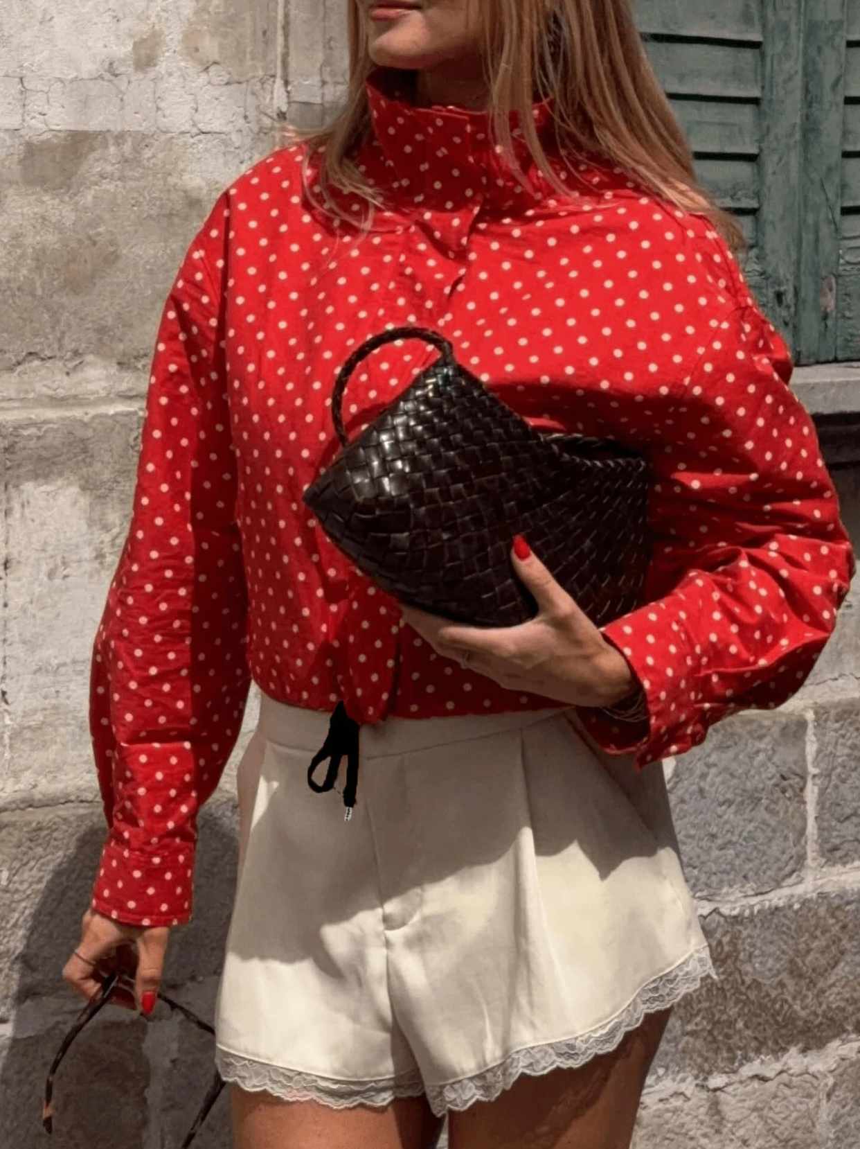 Activewear Model Posing in polka dot jacket