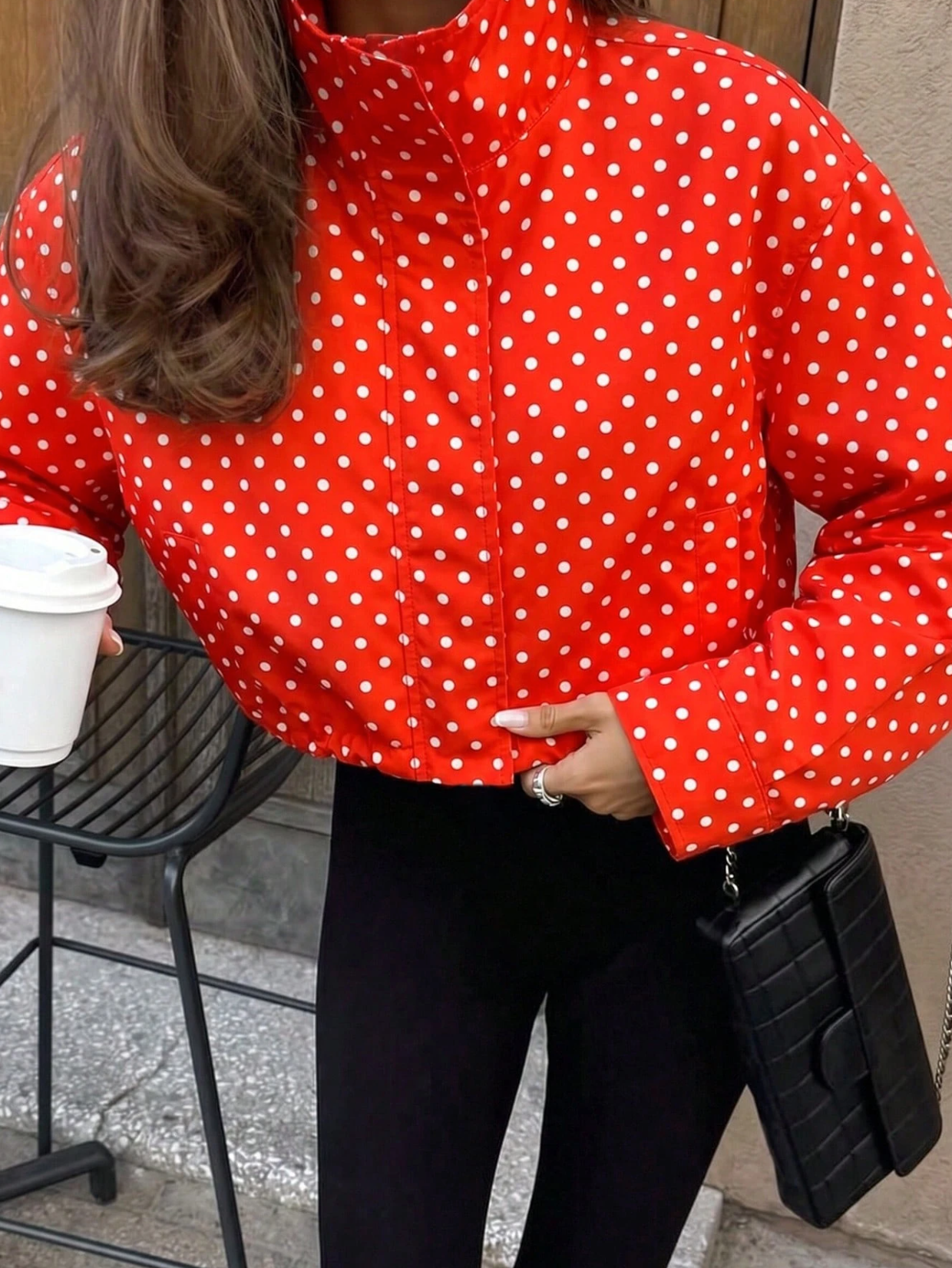 Activewear Model Posing in polka dot jacket